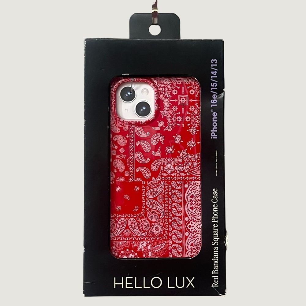 Hello Lux Red Bandana Paisley Square iPhone 16e 15 14 13 MagSafe Case New